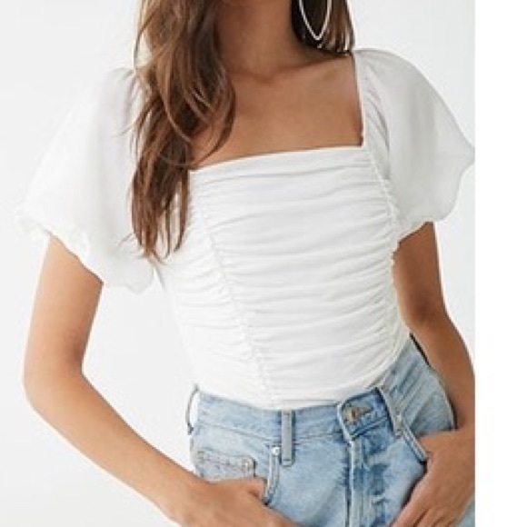 Forever 21 Tops - Ruched puff sleeve bodysuit